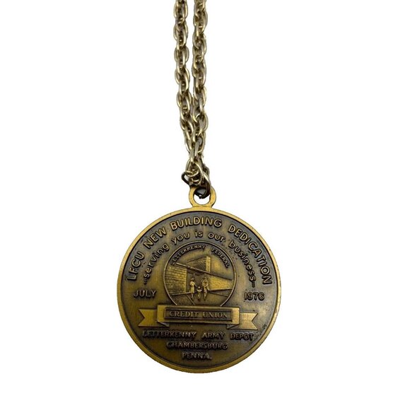 Liberty Bell Coin Pendant Necklace Brass Tone LFCU Dedication - Picture 4 of 4
